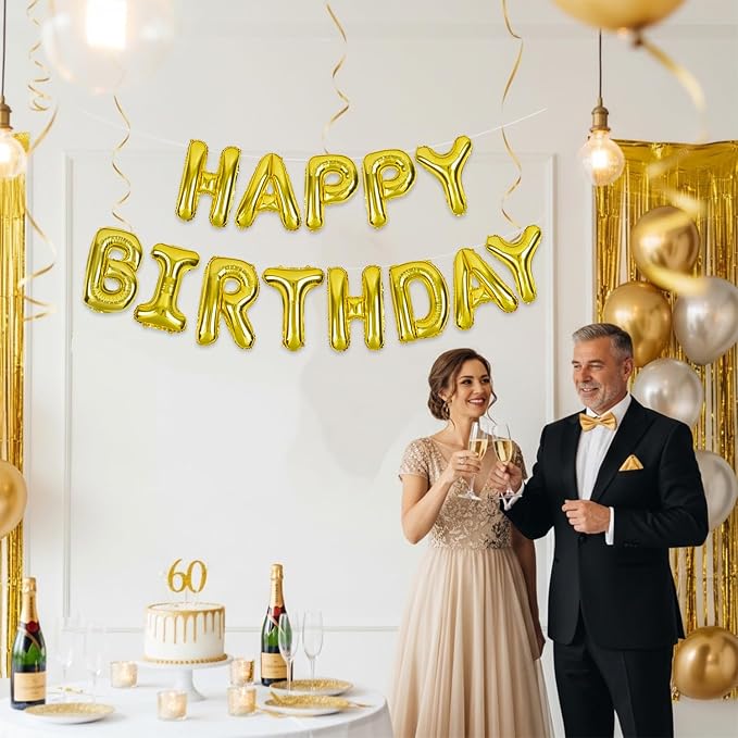 TONIFUL 16 Inch Gold Happy Birthday Balloons Banner Decoration - Image 4