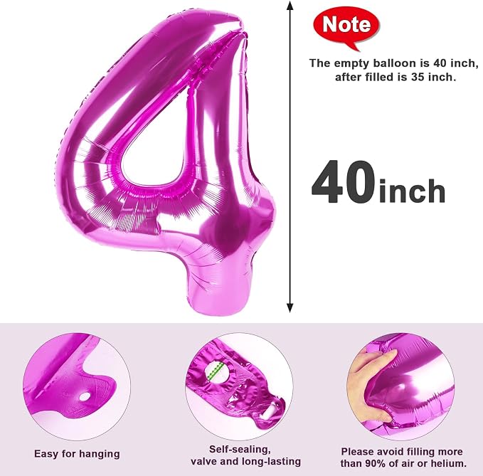 4 Balloon Numbers Birthday Decorations, 40In Rose Purple Balloons - Image 5