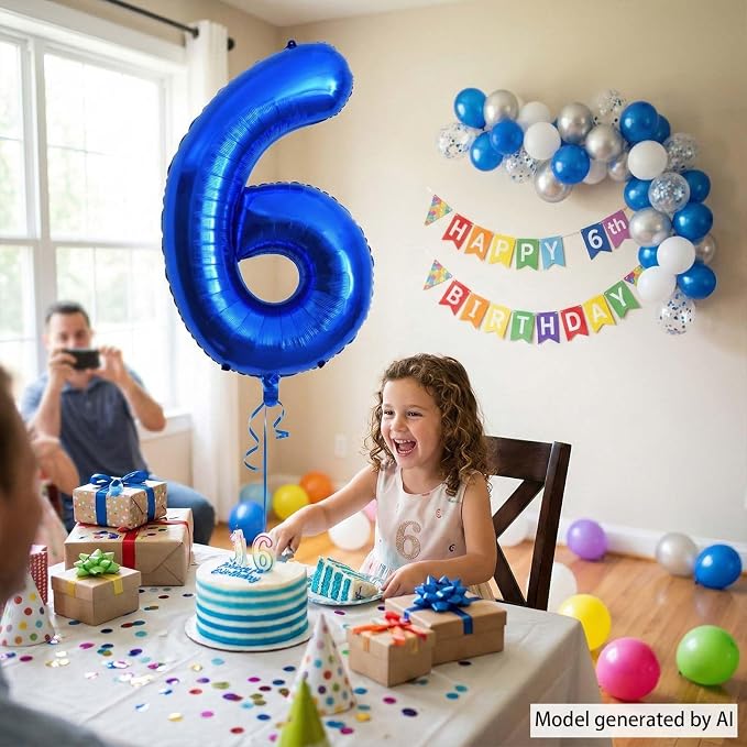 Navy Blue Number 6 Balloon 40 Inch, Shiny Foil Numeral Elegant Event Decor | - Image 6