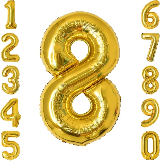 Gold Number 8 Balloon 40 Inch, Shiny Gold Foil Decor by Unknown