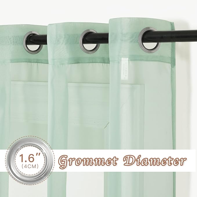 NICETOWN Sage Green Kitchen Curtains 45 inch Length, Grommet Voile Sheer Airy & - Image 2