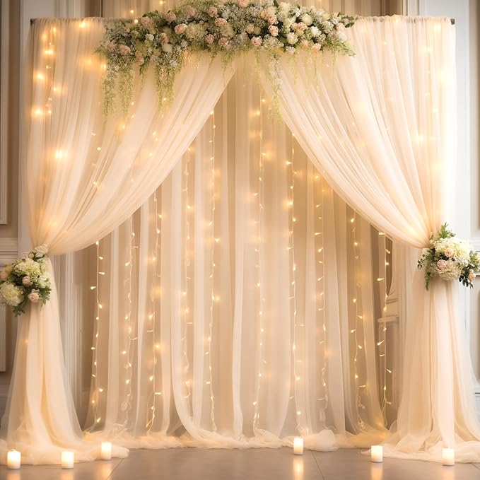 20x8ft Champagne Tulle Backdrop Curtain by Partisky
