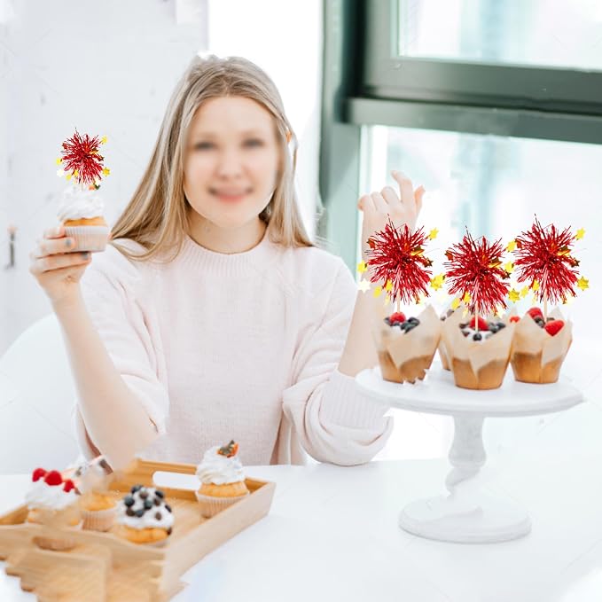 30 PCS Foil Firework Cupcake Toppers Happy Birthday Star Cupcake Picks Sparkle - Image 7