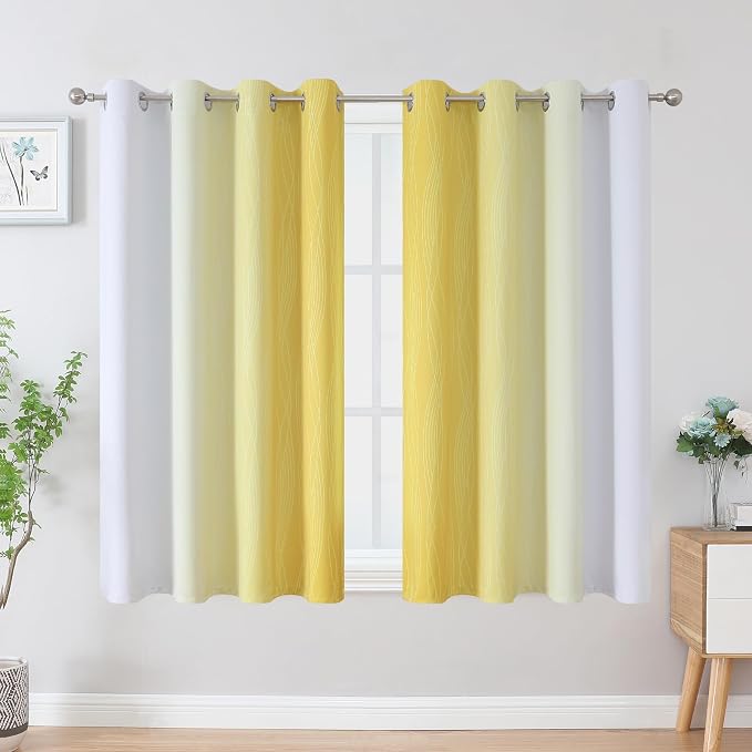 Yellow and Greyish White Blackout Curtains 45 Inch Length, Light Blocking - Image 2