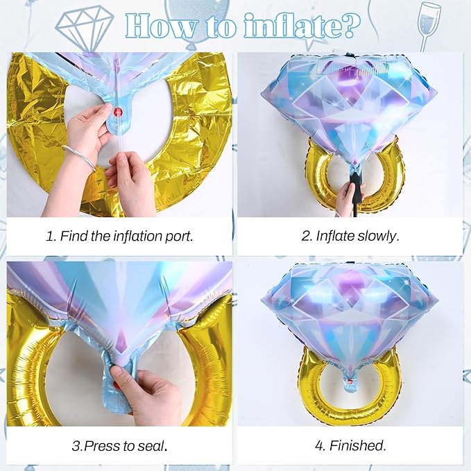 Diamond Ring Balloons Champagne Bottle Wine Glass Foil Balloons - Image 5