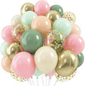Sage Green and Pink Balloons, Dusty Green Pastel Pale Pink Light Orange Ivory by Froova