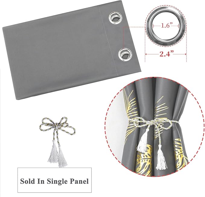 Sliding Glass Door Curtain 80W x 96L Inch Grey and Gold Blackout Curtain Palm - Image 7