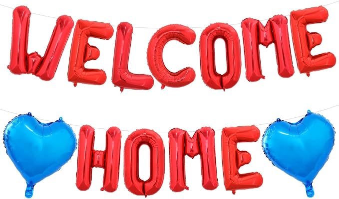 TONIFUL 16 Inch Red WELCOME HOME Foil Letter Balloons Banner Decorations | by TONIFUL