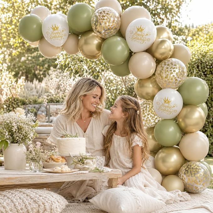 Sage Green Sand White Gold Birthday Balloons, 12 Inch Olive Green Cream Beige - Image 5