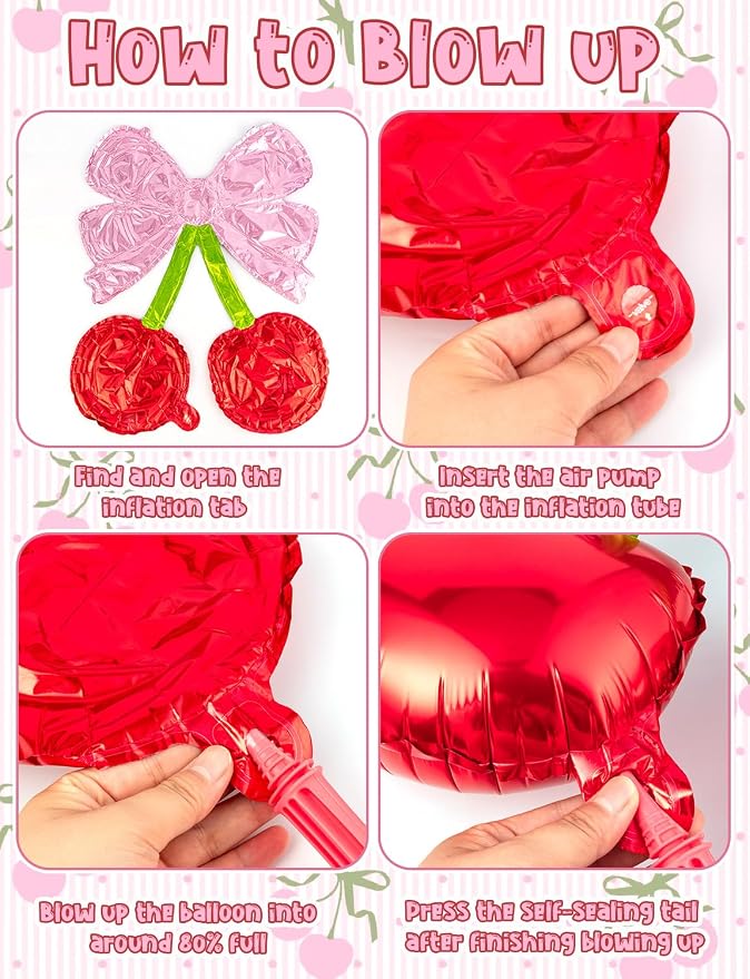 5Pcs Pink Bow Red Cherry Foil Balloons | - Image 3