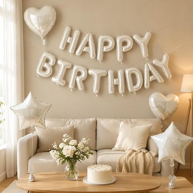 Cream White Birthday Decorations, Cream White Balloons Happy Birthdays Banner - Image 2