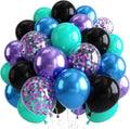 Blue Purple Black Galaxy Balloons, Metallic Blue Purple Teal Confetti Space by Lingqiang