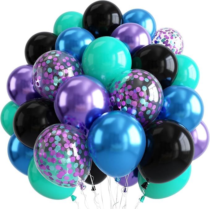 Blue Purple Black Galaxy Balloons, Metallic Blue Purple Teal Confetti Space by Lingqiang
