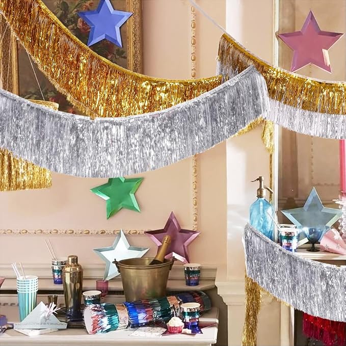 Premium Glitter Silver Fringe Tinsel Garland - Image 3