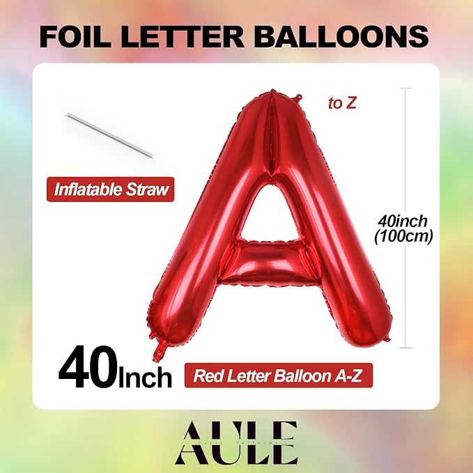 AULE 40 Inch Red D Balloon Letter Foil A-Z Birthday Big Alphabet | Birthday - Image 3