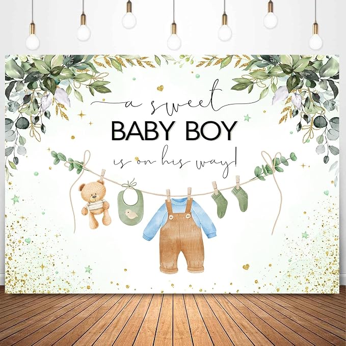 InMemory Greenery Baby Shower Backdrop Oh Baby Clothes Welcome Newborn Party by InMemory