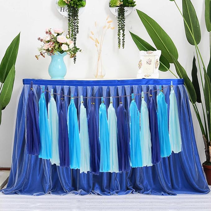 Blue Ombre Tassel 30Pcs Tissue Paper Tassels Garland DIY Hanging Paper - Image 5