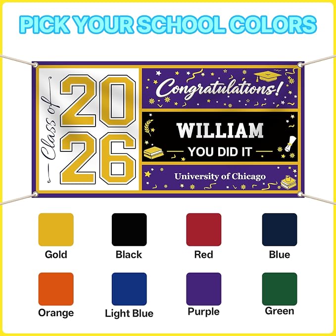 Custom Vinyl Banner 2026 Graduation, 4 Sizes | 2026 Grad Decorations Backdrop - Image 3