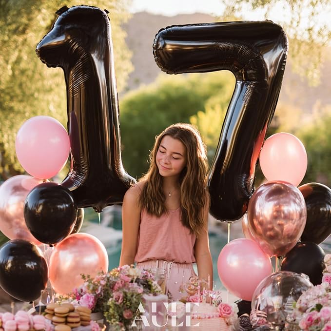 AULE 40 Inch Black Number Balloon 17 Foil 0-9 Birthday Big Numbers | Birthday - Image 2