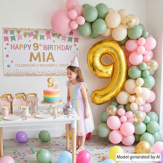 Gold Number 9 Balloon 40 Inch, Shiny Gold Foil Decor - Image 2