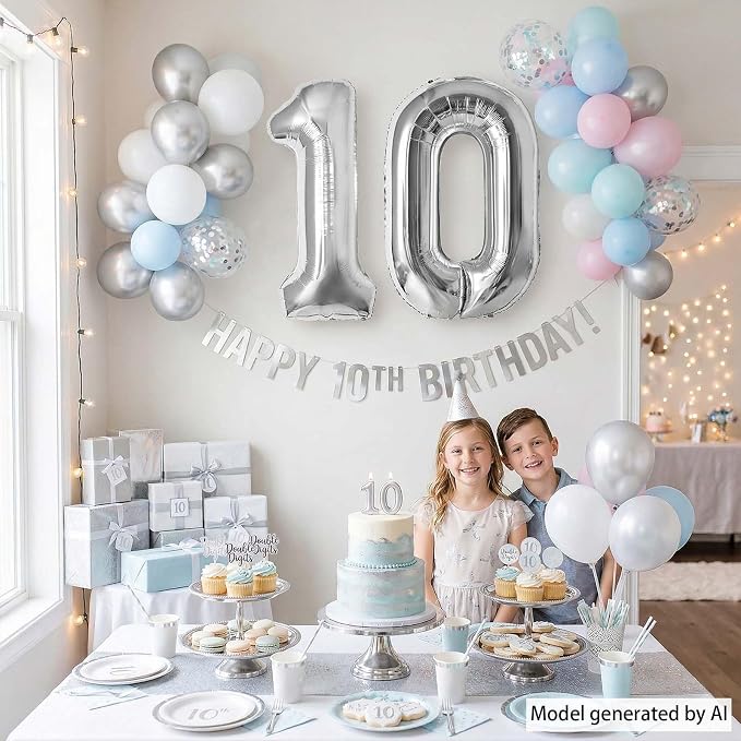 Silver Number 10 Balloon 40 Inch, Sleek Foil - Image 2
