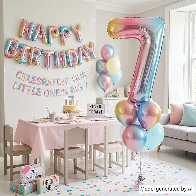Rainbow Ombre Number 7 Balloon 40 Inch, Pastel Foil Decor - Image 3