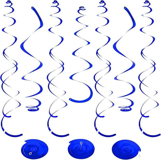 24 PCS Blue Hanging Swirl, Sparkle Ceiling Hanging Decorations, Plastic by PatiCool