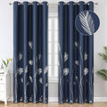 Navy Blue Blackout Curtains for Living Room 84 Inches Long Silver Palm Tree by ESTELARTEXTILER