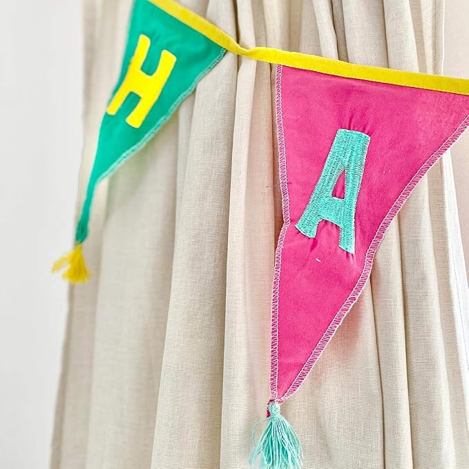 Talking Tables Fabric Rainbow Happy Bunting Banner - 10ft | Triangle Flag - Image 8