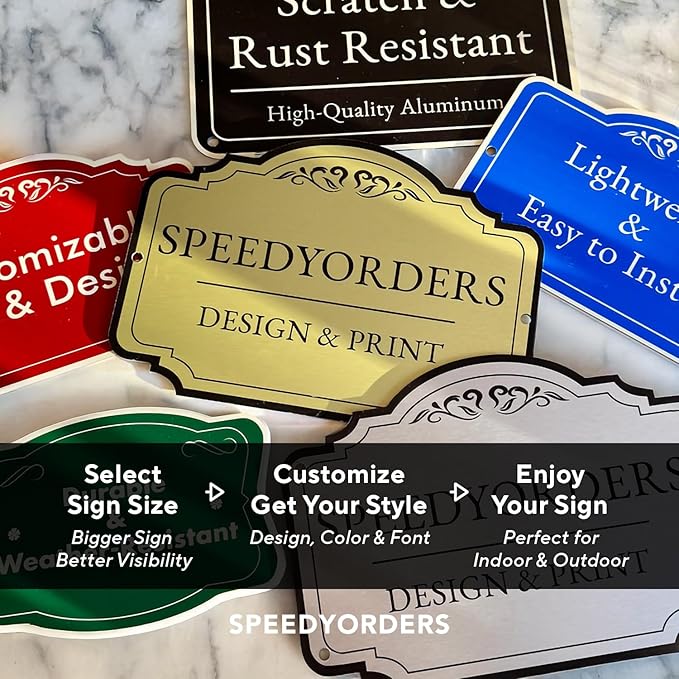 Personalized Custom Metal Signs, Aluminum Waterproof Made in USA - Design 1 Metallic Silver 12x12