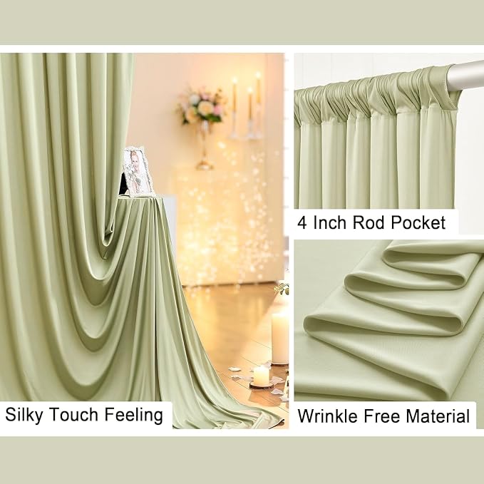 30 ft x 10 ft Wrinkle Free Light Green Backdrop Curtain - Image 3