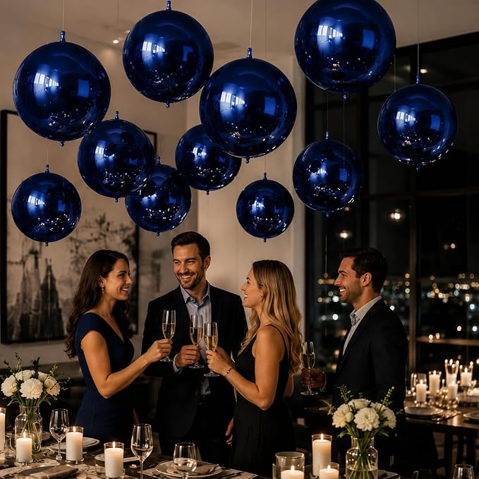 14 Pcs Navy Blue Round Foil Balloons 22/15/10 4D Ball Balloons Dark Blue - Image 5