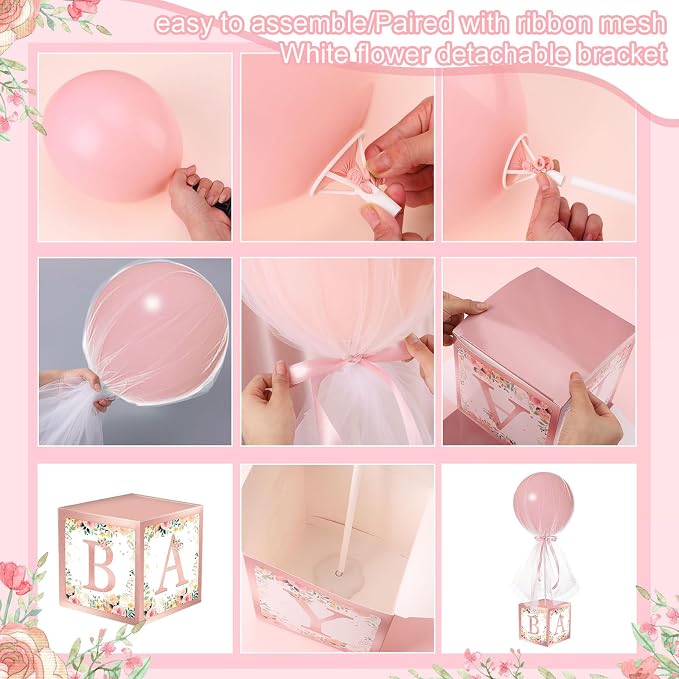 Wettarn 4 Set Pink Girl Baby Shower Table Centerpiece Decor 24'' Tulle Tutu - Image 4