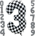 42 Inch Checkered Number Balloon 3, 3rd Race Car Flag Birthday Party Supplies by Eoopoon
