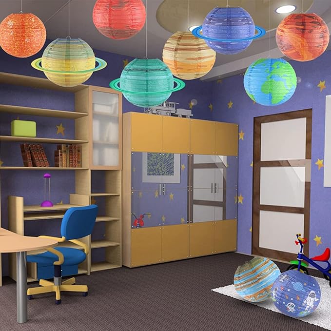 12Pcs 10 Inch Space Planet Paper Lanterns Decorative Solar System Hanging Round - Image 3