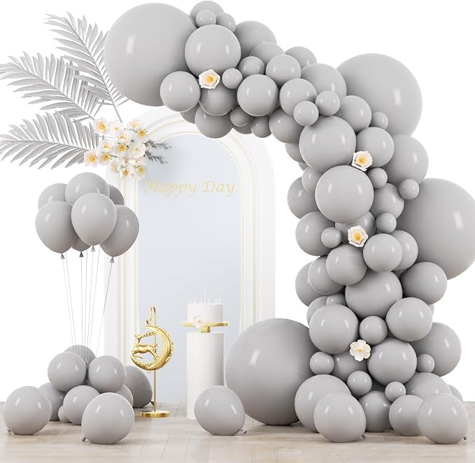 Voircoloria 130pcs Gray Balloons Garland Arch Kit, 18 12 10 5 Inch | by Voircoloria