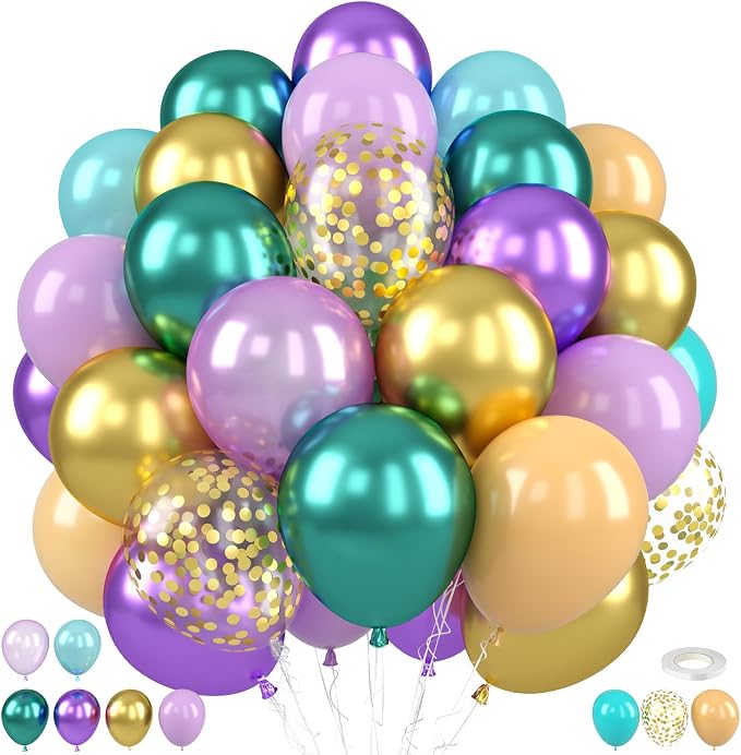 Green and Purple Balloons, for Birthday Baby Shower Engagement Mardi Gras Party by FEYG