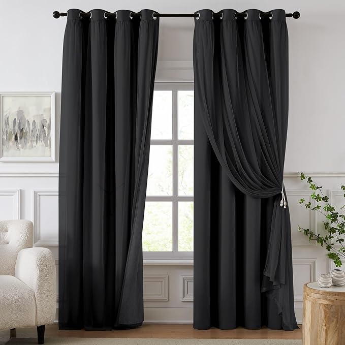 100% Blackout Curtains for Bedroom, Double Layer Black Curtains, Room Darkening by Swandream