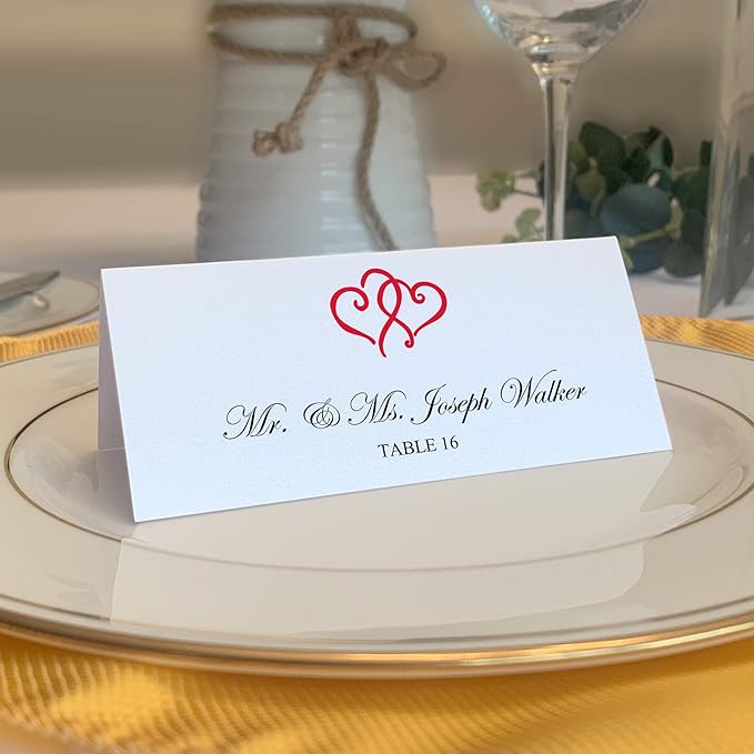 Linked Hearts Place Cards, Ruby Red (Choose Color), Set of 150, Pre-cut and Scored - Wedding, Party, Dinner, and Special Events - Made in the USA