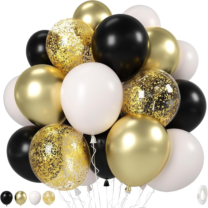 Black White Gold Balloons, 12 Inch 35PCS Black and White Balloon by Govpy