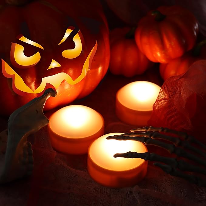 LED Pumpkin Lights with Remote and Timer, Battery Operated Bright Flickering Flameless Candles for Pumpkin Decor, Jack-O-Lantern Halloween Party Decorations,Orange Color, 3 Pack