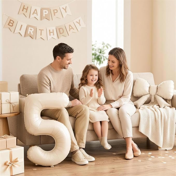 Cream 6 Balloons with Bow Balloons, 40 Inch Giant Self Inflating Beige Foil - Image 7