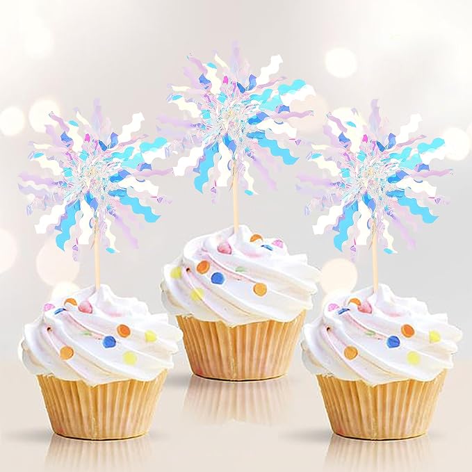 30 PCS Foil Firework Cupcake Toppers Sparkle Tinsel Cupcake Picks Happy - Image 4