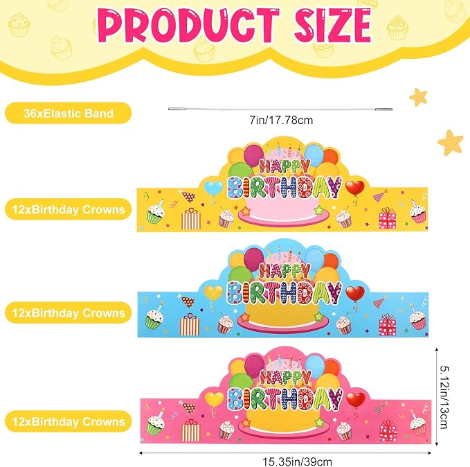 Yunsailing 36 Pcs Happy Birthday Crowns - Image 2