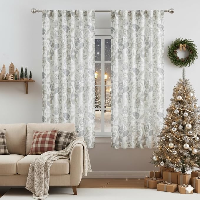Kayne Studio Linen Grey Floral Botanical Light Filtering Curtains 63 Inches | - Image 9
