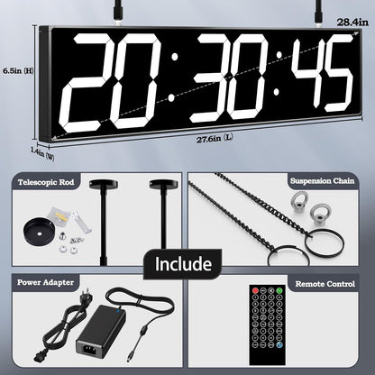 28.4‘’ Digital Clock with Large Display,Hanging Clock with Clearly Visible Large Digital Double-Sided Display,Multi-Function Led Clock with Temperature and Calendar Display (White)