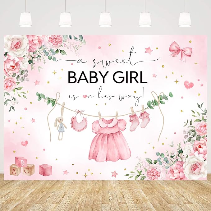 InMemory Pink Baby Shower Backdrop Oh Baby Clothes Welcome Newborn Party - Image 5