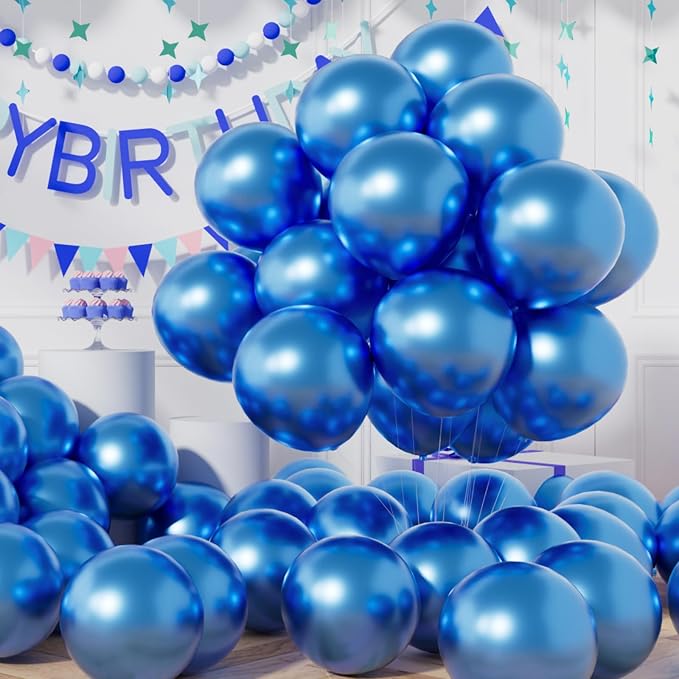 AULE 50Pcs Metallic 12 Inch Blue Chrome Helium Shiny Balloons | Latex Thicken by AULE