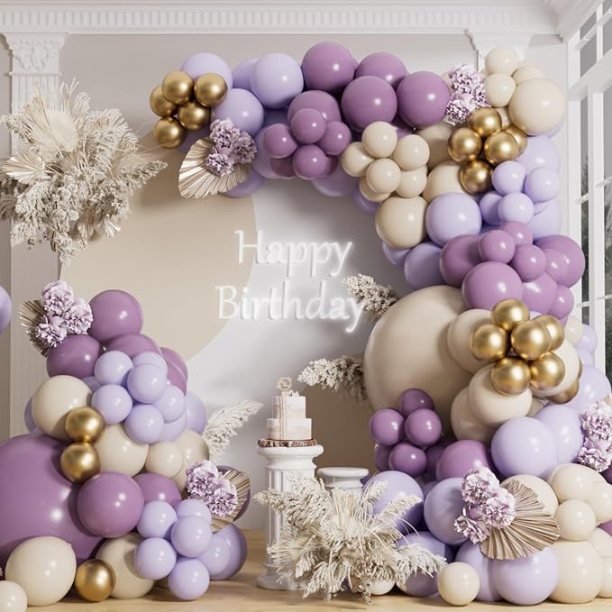 AULE 155Pcs Dusty Purple Balloon Arch Kit Sand White Gold Balloons | Macaron by AULE
