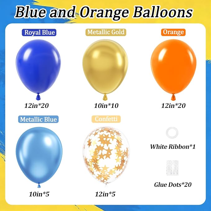 60pcs Royal Blue and Orange Balloons 12inch - Image 2